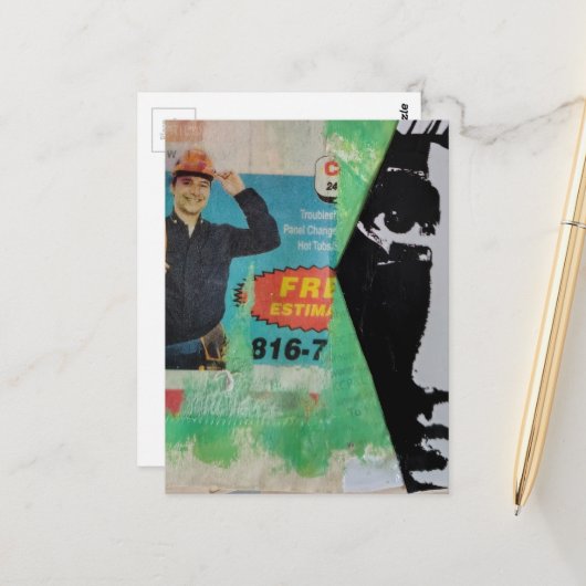 Random Collage Working Man and a Face ポストカード (正面/裏面インサイチュ)