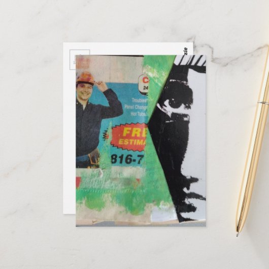 Random Collage Working Man and a Face ポストカード (正面/裏面インサイチュ)