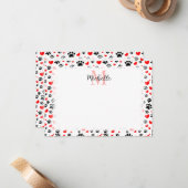 Random Dog Paw Prints And Red Hearts Custom ノートカード (正面/裏面インサイチュ)