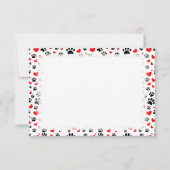 Random Dog Paw Prints And Red Hearts Custom ノートカード (裏面)
