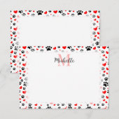 Random Dog Paw Prints And Red Hearts Custom ノートカード (正面/裏面)