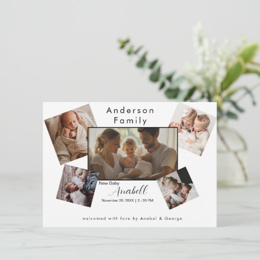 Random Family Photo Collage Birth Announcement  案内状 (スタンド正面)