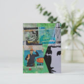 Random Mixed Media Collage Working Men and a Face ポストカード (スタンド正面)