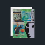 Random Mixed Media Collage Working Men and a Face ポストカード<br><div class="desc">A mixed media collage made and photographed by Angelandspot in the year 2026 with a section of a phone book with a man in an orange hardhat and a random face as well as a section of a vintage woodworking book from 1950.</div>