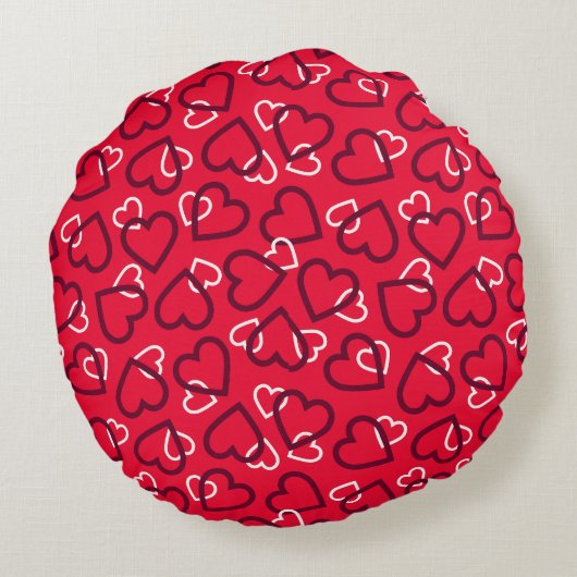 Random Red Outlined Hearts Pattern ラウンドクッション (裏面)