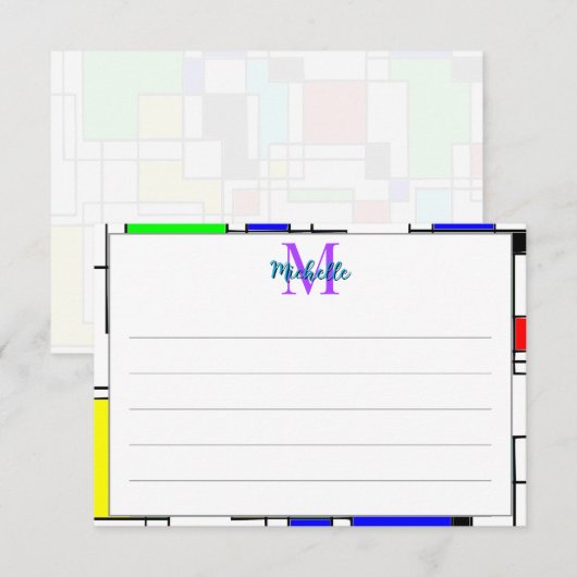 Random Squares Homage To Mondrian Personalized ノートカード (正面/裏面)