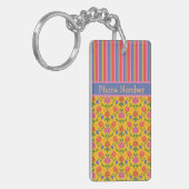 Rangoli花、ストライプKeychainパーソナライズ キーホルダー (正面左)