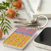 Rangoli花、ストライプKeychainパーソナライズ キーホルダー (正面右)