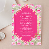 Rani Pink Floral Pattern Indian Wedding アクリル招待状