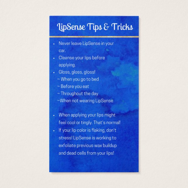 RaniaLipSenseアプリケーションおよびヒントカード用に予約 (裏面)