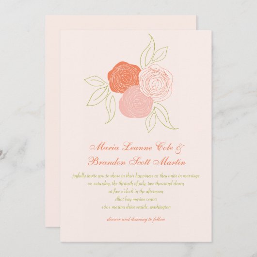 Ranunculusの花束の結婚式招待状 招待状 (正面/裏面)