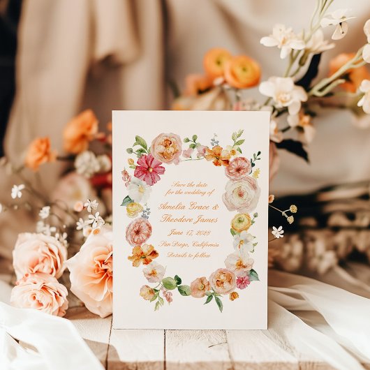 Ranunculus Citrus Summer Wedding Save the Date 招待状