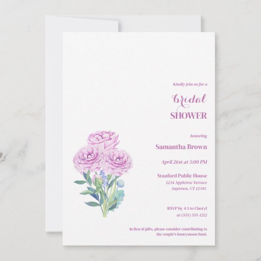 Ranunculus Fully Customizableブライダルシャワー 招待状 (正面)