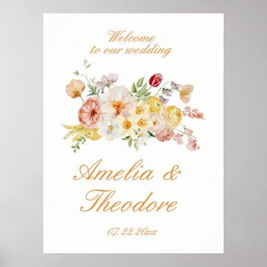 Ranunculus Garden Wedding Welcome Sign ポスター (正面)