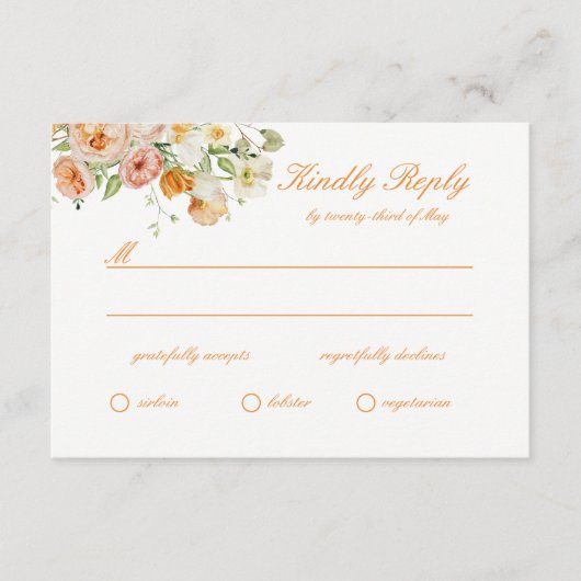 Ranunculus Summer Garden Floral Wedding RSVP Card エンクロージャーカード (正面)