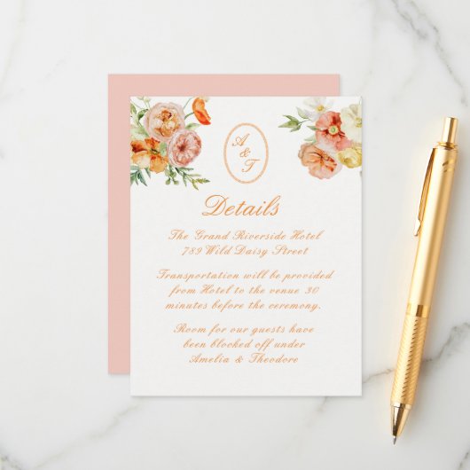 Ranunculus Summer Garden Wedding Details Card エンクロージャーカード (正面/裏面インサイチュ)
