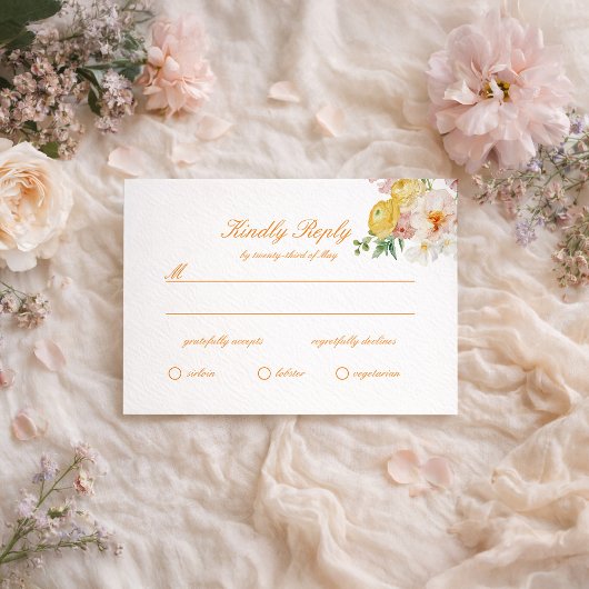 Ranunculus Summer Garden Wedding RSVP Card エンクロージャーカード