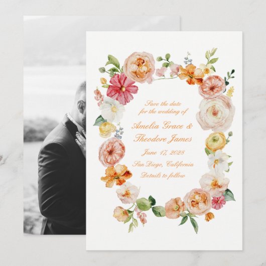 Ranunculus Summer Garden Wedding Save the Date 招待状 (正面/裏面)