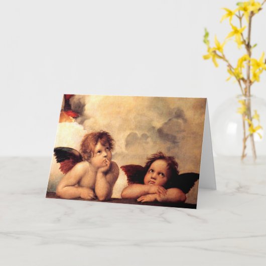 Raphaelの天使のSistineマドンナの挨拶状 カード (黄色い花)