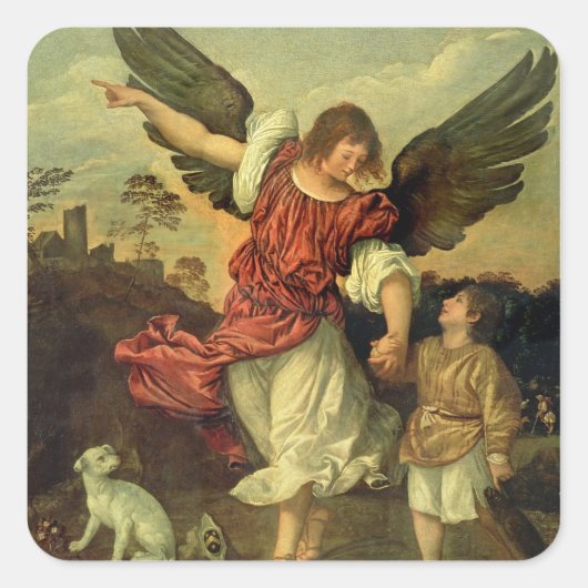 Raphael and Tobias, 1507-8 (パネル上の油) スクエアシール (正面)