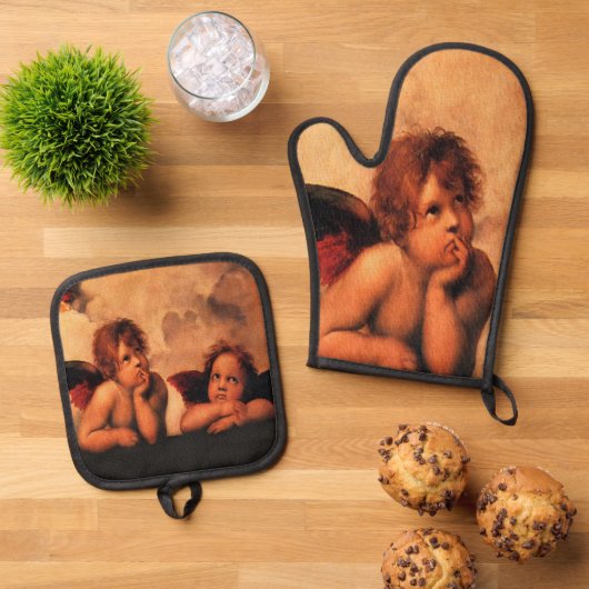 Raphael Angelic Cherub Art 鍋つかみ&鍋敷きセット (トップダウン)