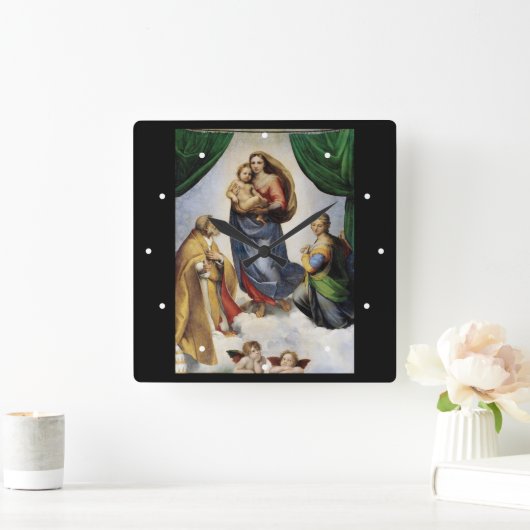 Raphael , Sistine Madonna スクエア壁時計 (ホーム)