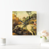 Raphael's "セントジョージおよびドラゴン" (1505年頃) スクエア壁時計 (ホーム)