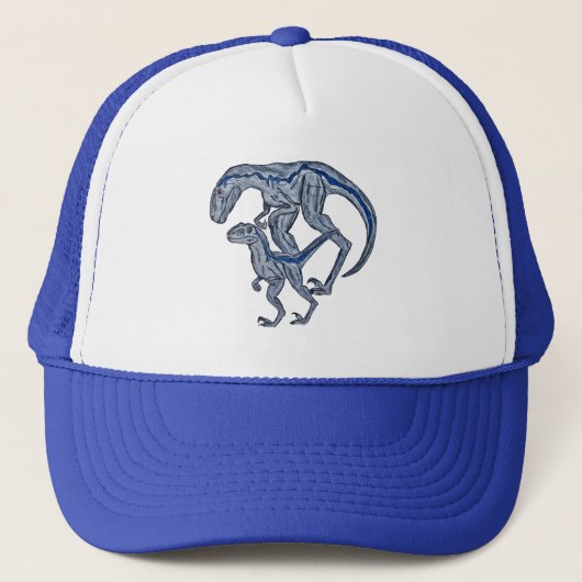 Raptor dinosaur baseball trucker blue hat キャップ (正面)