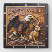 Raptor Rabbit Close Companions スクエア壁時計 (正面)