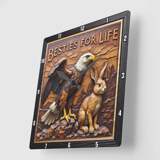 Raptor Rabbit Close Companions スクエア壁時計 (傾斜)
