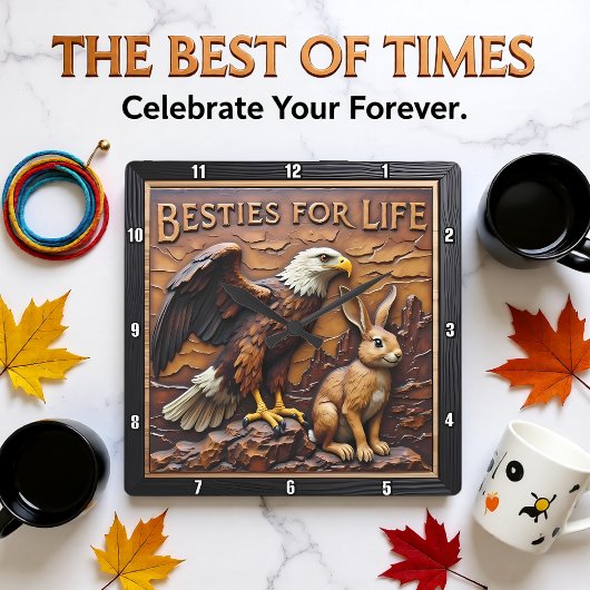 Raptor Rabbit Close Companions スクエア壁時計