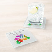 Rare 6-Petal Hibiscus-Colorful Hawaiian Good Luck ガラスコースター (アングル)