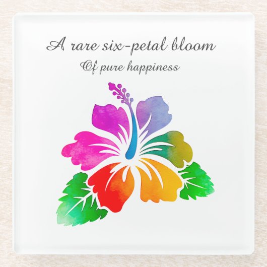 Rare 6-Petal Hibiscus-Colorful Hawaiian Good Luck ガラスコースター (正面)