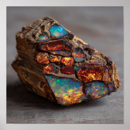 Rare Opalized Dinosaur Bone Fossil Fragment ポスター