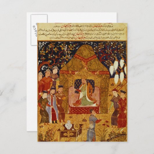Rashid al-Dinによる彼のテントの中のジンギスカン ポストカード (正面/裏面)