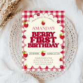 Raspberry Berry First 1st Birthday Party  招待状