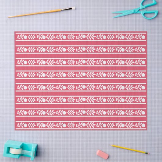 Raspberry Bone Inlay Floral Border Decoupage Paper 薄葉紙 (クラフト)