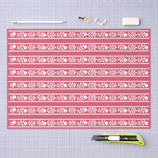 Raspberry Bone Inlay Floral Border Decoupage Paper 薄葉紙 (クラフト)
