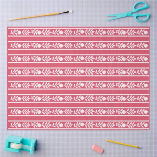 Raspberry Bone Inlay Floral Border Decoupage Paper 薄葉紙 (クラフト)