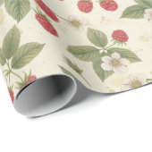 Raspberry Fruit Bunches with Leaves and Blossom  ラッピングペーパー (ロールコーナー)