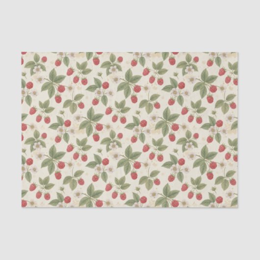 Raspberry Fruit Bunches with Leaves and Blossom  薄葉紙 (正面)