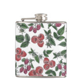 Raspberry Fruit Leaves Illustration Pattern フラスク (正面)