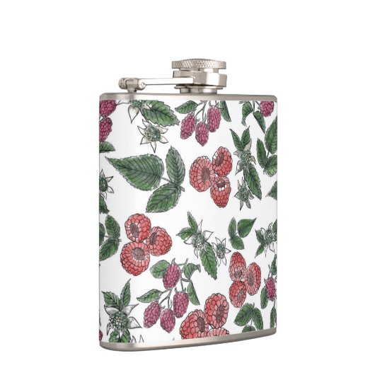 Raspberry Fruit Leaves Illustration Pattern フラスク (右)