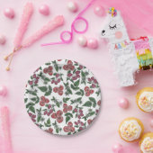 Raspberry Fruit Leaves Illustration Pattern ペーパープレート (パーティー)