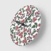 Raspberry Fruit Leaves Illustration Pattern ラウンド壁時計 (傾斜)