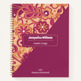 Raspberry Groovy Psychedelic 60s 70s Floral  ノートブック