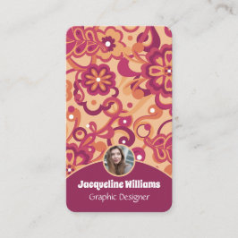 Raspberry Groovy Psychedelic 60s 70s Floral II 名刺
