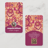 Raspberry Groovy Psychedelic 60s 70s Floral II 名刺 (正面/裏面)