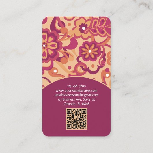 Raspberry Groovy Psychedelic 60s 70s Floral II 名刺 (裏面)