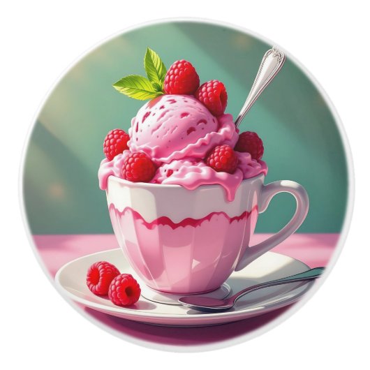 Raspberry Ice Cream in a Pink Coffee Cup セラミックノブ (正面)